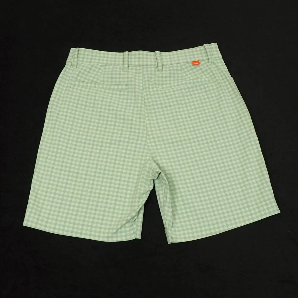 New Nike Golf Dri-Fit UV Chino Shorts Mens 32 Green Plaid Gingham Cotton Blend